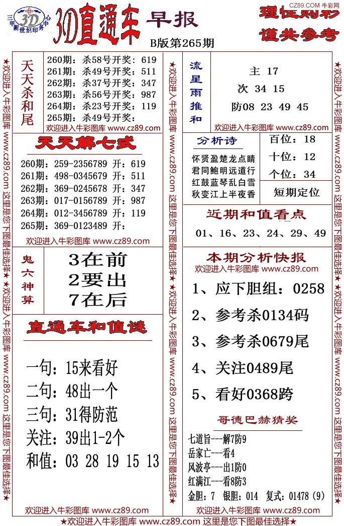3D直通车早报B版